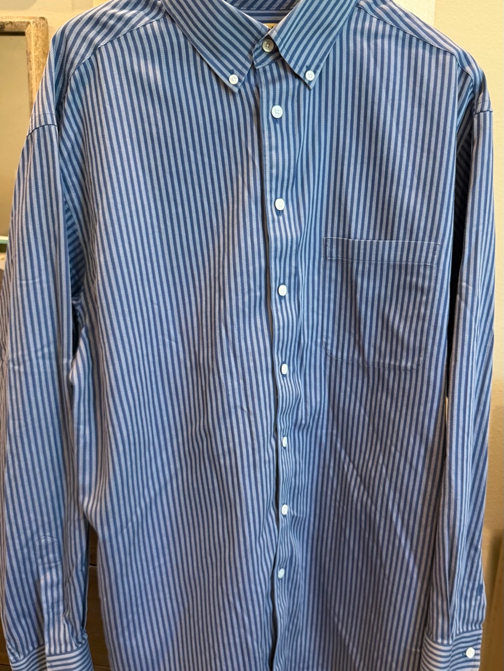 Men's Blue Vertical-Stripe Button-Down Shirt